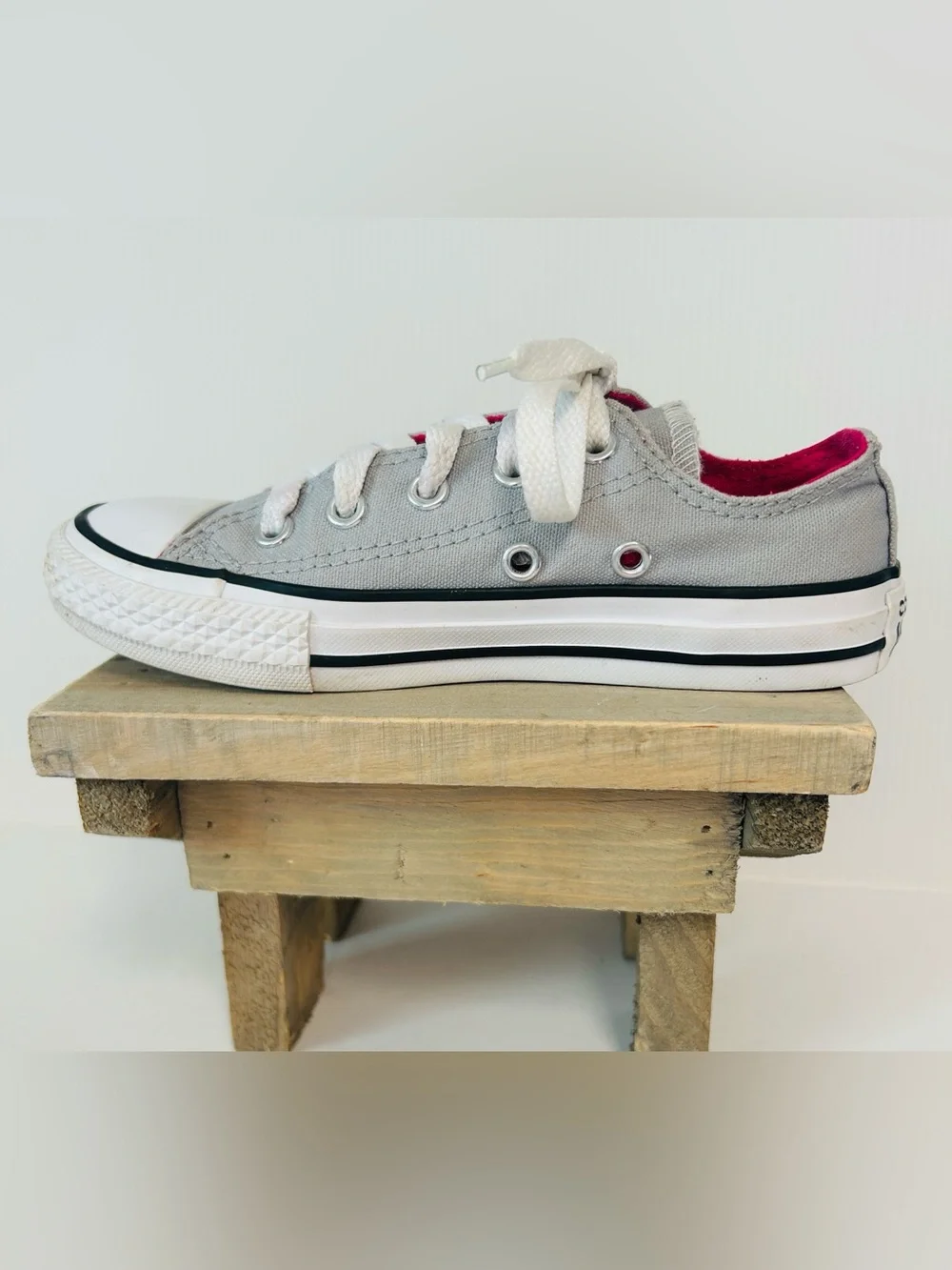 Converse All Star Double-Tongue Low-Top Grey Pink Canvas Sneakers Kids Size 12